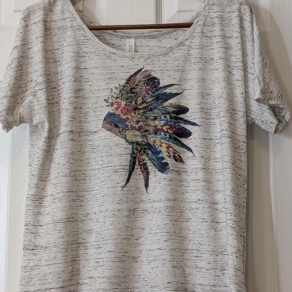 💥SALE💥 Floral Feather Print Women's Dolman Sleeve Tee
